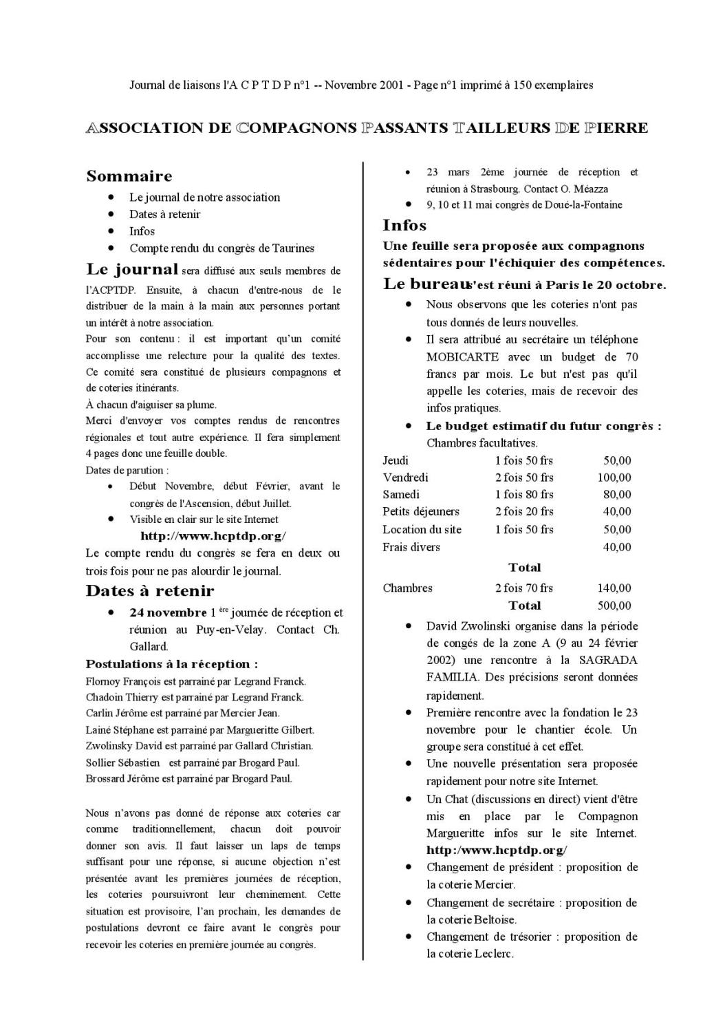 VDP n°1 – nov. 2001